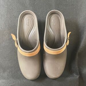 CROCS Brown Clog Mules with Tan Suede Strap